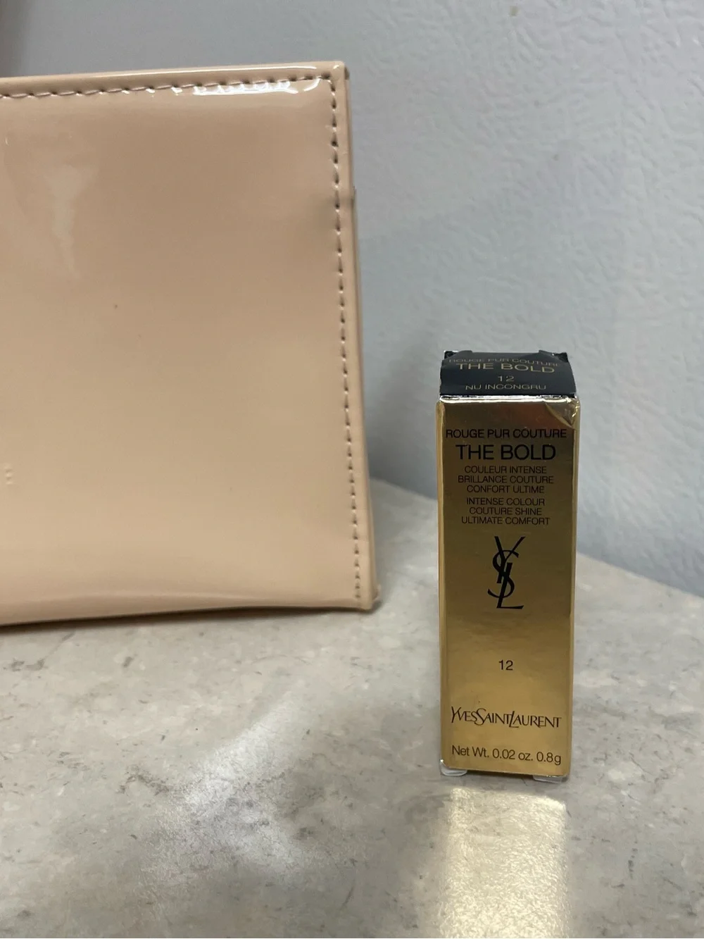 Yves Saint Laurent Black & Gold Lipstick with Cream Patent Pouch NWOT